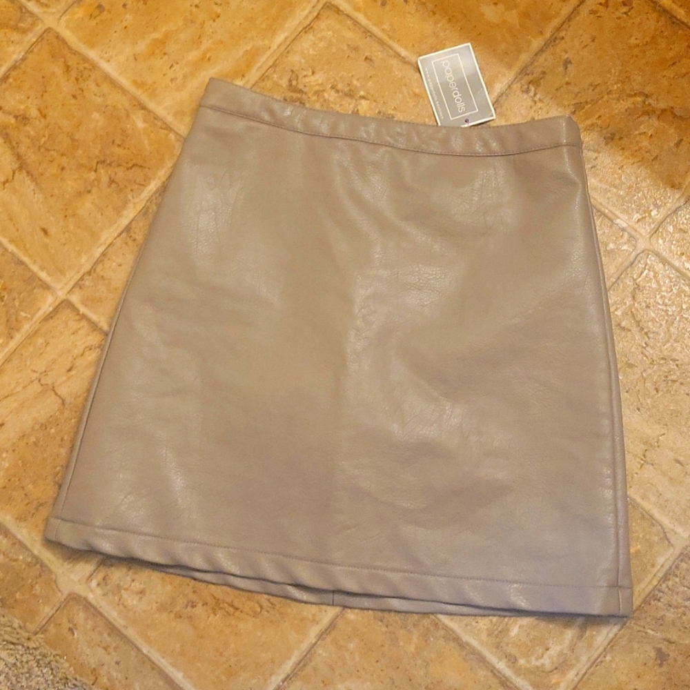 Wishlist Faux Leather Mini Skirt in Light Gray